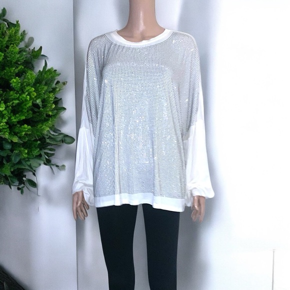 NWT Vocal Ivory Dolman Long Sleeve Rhinestone Top - Picture 16 of 16